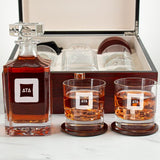 Custom Engraved Delta Tau Delta - Personalized Whiskey Decanter Set In Cherry Wood Gift Box - Fraternity Badge