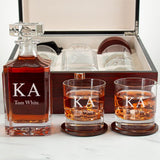 Custom Engraved Kappa Alpha - Personalized Whiskey Decanter Set In Cherry Wood Gift Box