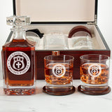 Custom Engraved Kappa Alpha - Personalized Whiskey Decanter Set In Cherry Wood Gift Box - The Loyal Order Fraternity Seal