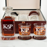 Custom Engraved Kappa Delta Rho - Personalized Whiskey Decanter Set In Cherry Wood Gift Box - Official Letters