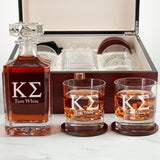 Custom Engraved Kappa Sigma - Personalized Whiskey Decanter Set In Cherry Wood Gift Box