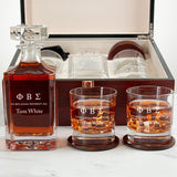 Custom Engraved Phi Beta Sigma - Personalized Whiskey Decanter Set In Cherry Wood Gift Box - Primary Fraternity Logo