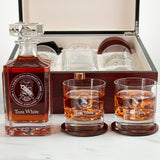 Custom Engraved Phi Beta Sigma - Personalized Whiskey Decanter Set In Cherry Wood Gift Box - Official Fraternity Seal