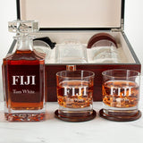 Custom Engraved Phi Gamma Delta - Personalized Whiskey Decanter Set In Cherry Wood Gift Box