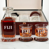 Custom Engraved Phi Gamma Delta - Personalized Whiskey Decanter Set In Cherry Wood Gift Box