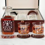 Custom Engraved Phi Kappa Sigma - Personalized Whiskey Decanter Set In Cherry Wood Gift Box - Fraternity Member Badge