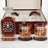 Custom Engraved Phi Kappa Sigma - Personalized Whiskey Decanter Set In Cherry Wood Gift Box - Fraternity Member Badge