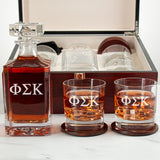 Custom Engraved Phi Sigma Kappa - Personalized Whiskey Decanter Set In Cherry Wood Gift Box