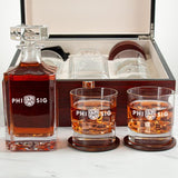 Custom Engraved Phi Sigma Kappa - Personalized Whiskey Decanter Set In Cherry Wood Gift Box - Primary Fraternity Logo