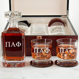 Custom Engraved Pi Alpha Phi - Personalized Whiskey Decanter Set In Cherry Wood Gift Box