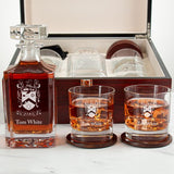 Custom Engraved Pi Alpha Phi - Personalized Whiskey Decanter Set In Cherry Wood Gift Box - Coat of Arms