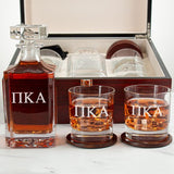 Custom Engraved Pi Kappa Alpha - Personalized Whiskey Decanter Set In Cherry Wood Gift Box
