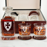 Custom Engraved Sigma Chi - Personalized Whiskey Decanter Set In Cherry Wood Gift Box - Fraternity Shield