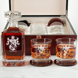 Custom Engraved Sigma Nu - Personalized Whiskey Decanter Set In Cherry Wood Gift Box - Coat of Arms