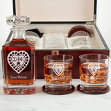 Custom Engraved Sigma Phi Epsilon - Personalized Whiskey Decanter Set In Cherry Wood Gift Box - Fraternity Founders Badge
