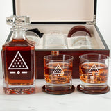 Custom Engraved Sigma Pi - Personalized Whiskey Decanter Set In Cherry Wood Gift Box - Standard Icon