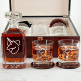Custom Engraved Theta Xi - Personalized Whiskey Decanter Set In Cherry Wood Gift Box - Fraternity Shield
