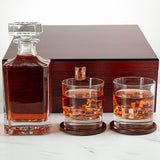 Custom Engraved Kappa Kappa Psi - Personalized Whiskey Decanter Set In Cherry Wood Gift Box - Coat of Arms