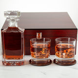 Cherry Wood Box Decanter Set With 4 Rocks Glasses
