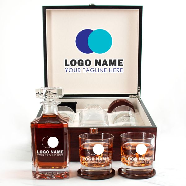 Cherry Wood Box Decanter Set With 4 Rocks Glasses