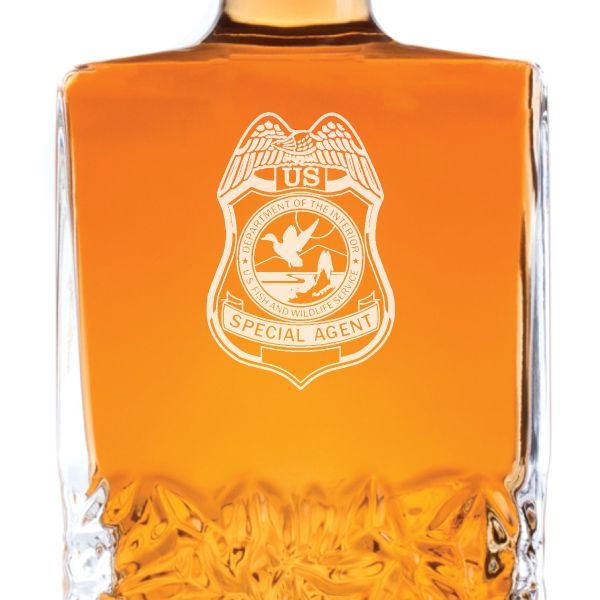 Custom Engraved Police Badges  - Personalized Excalibur Decanter Set - Dept of Interior US Fish and Wildlife Service