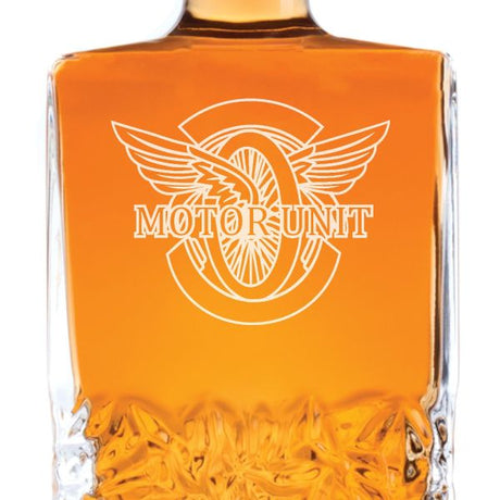 Custom Engraved Police Badges  - Personalized Excalibur Decanter Set - Blank Winged Wheel Motor Unit