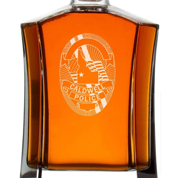 Custom Engraved Police Badges  - Custom Crown Decanter Set - Caldwell ID Police Badge