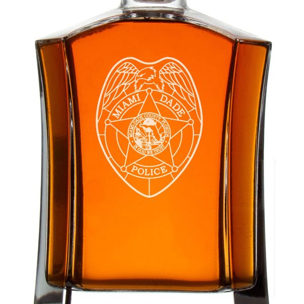 Custom Engraved Police Badges  - Custom Crown Decanter Set - Miami-Dade Police Badge