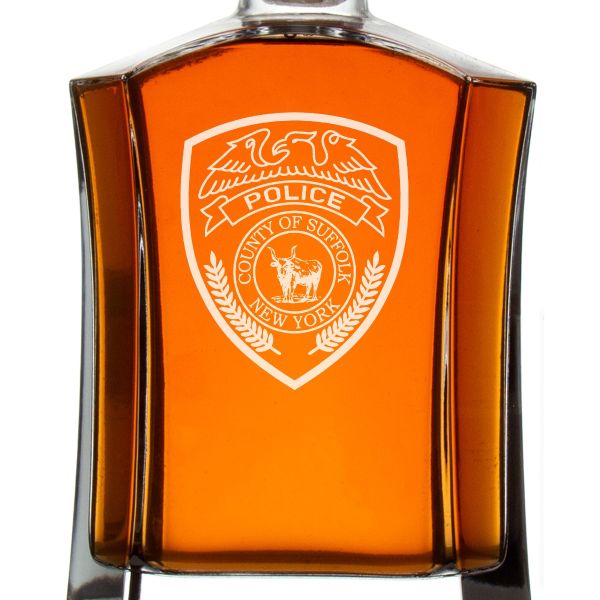 Custom Engraved Police Badges  - Custom Crown Decanter Set - County of Suffolk NY Police Patch