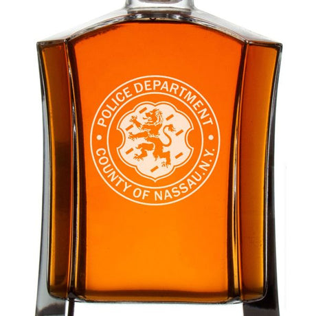 Custom Engraved Police Badges  - Custom Crown Decanter Set - Police Dept. County of Nassau NY Patch