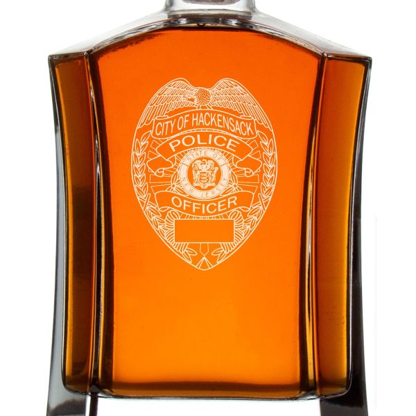 Custom Engraved Police Badges  - Custom Crown Decanter Set - Hackensack NJ Police Badge