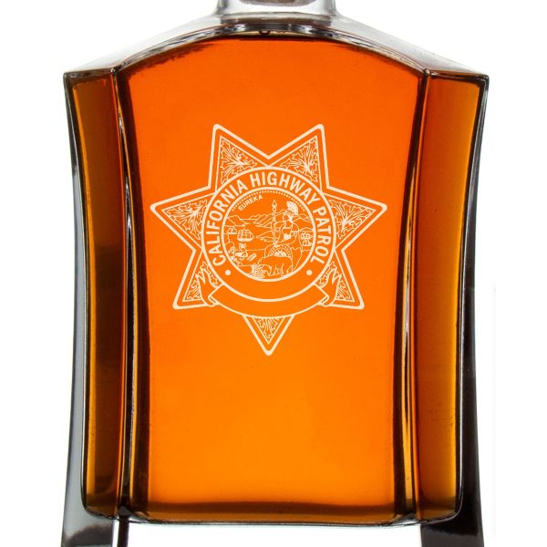 Custom Engraved Police Badges  - Custom Crown Decanter Set - California Highway Patrol Badge