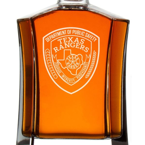 Custom Engraved Police Badges  - Custom Crown Decanter Set - Dept of Public Safety Texas Rangers Patch