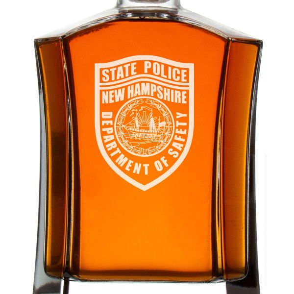 Custom Engraved Police Badges  - Custom Crown Decanter Set - State Police New Hampshire Patch