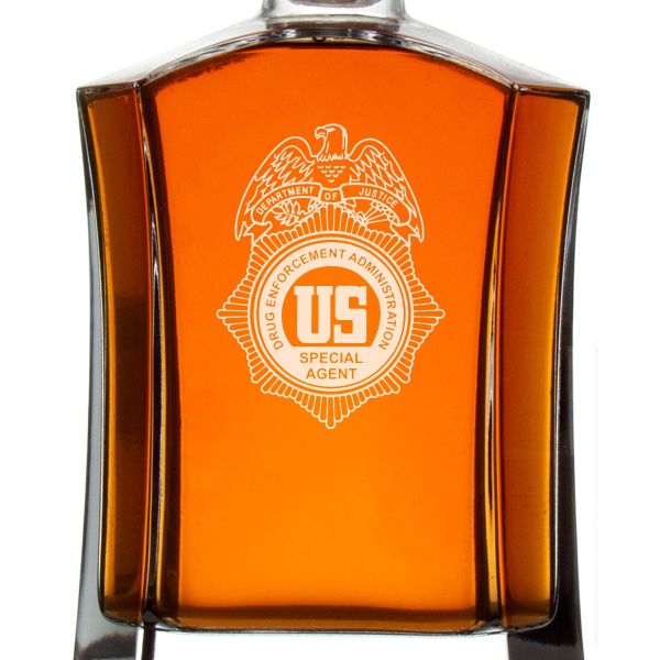 Custom Engraved Police Badges  - Custom Crown Decanter Set - US DEA Badge