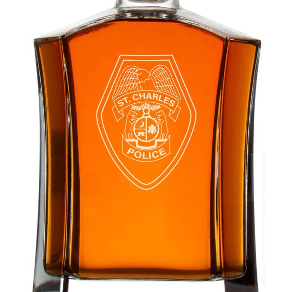 Custom Engraved Police Badges  - Custom Crown Decanter Set - St. Charles Missouri State Police Badge