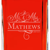 Custom Engraved Mr & Mrs - Personalized Whiskey Decanter In Wood Gift Box