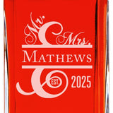 Custom Engraved Mr & Mrs Vertical Style  - Personalized Whiskey Decanter In Wood Gift Box