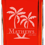 Custom Engraved Palm Tree  - Personalized Whiskey Decanter In Wood Gift Box