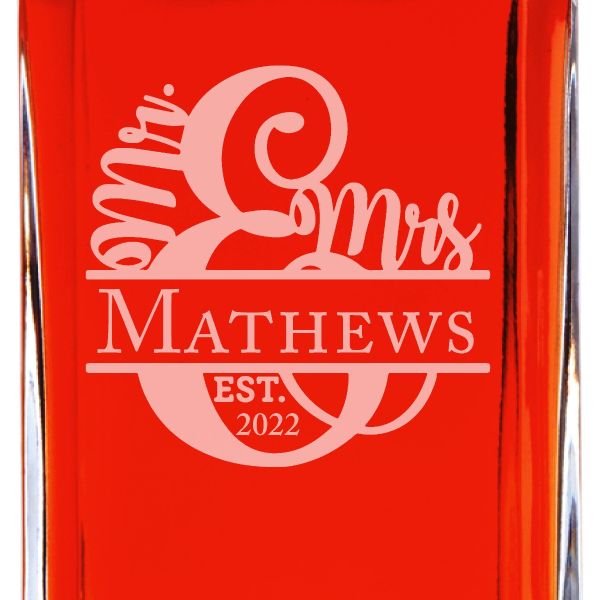 Custom Engraved EST Ampersand  - Personalized Whiskey Decanter In Wood Gift Box