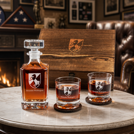 Custom Engraved Army 11th Armored Calvary Regiment - Personalized Whiskey Decanter Set In Wood Gift Box