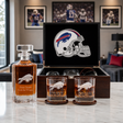 Customized Engraved Dark Brown Wood Box Decanter Set With Rocks Glasses - NFL Buffalo Bills
