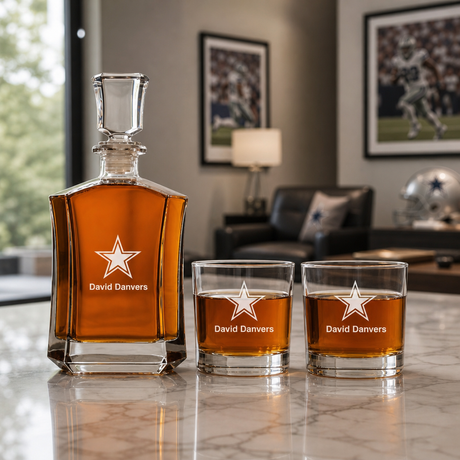 Dallas Cowboys Star Decanter Gift Set - Football Fanatic Gift Ideas - Crown Classic Personalized Whiskey Decanter Set