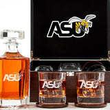 Customized Engraved Dark Brown Wood Box Decanter Set With Rocks Glasses - NCAA Alabama State Hornets