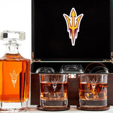 NCAA Arizona State University Sun Devils - Customized Engraved Dark Brown Wood Box Decanter Set With Rocks Glasses