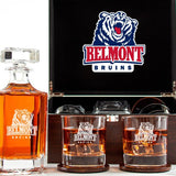 Customized Engraved Dark Brown Wood Box Decanter Set With Rocks Glasses - NCAA Belmont University Bruins