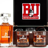 Customized Engraved Dark Brown Wood Box Decanter Set With Rocks Glasses - NCAA Boston University Terriers