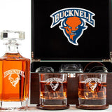 Customized Engraved Dark Brown Wood Box Decanter Set With Rocks Glasses - NCAA Bucknell Bison
