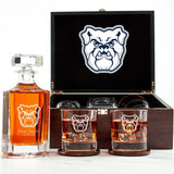 Customized Engraved Dark Brown Wood Box Decanter Set With Rocks Glasses - NCAA Butler Bulldogs