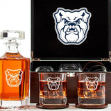 Customized Engraved Dark Brown Wood Box Decanter Set With Rocks Glasses - NCAA Butler Bulldogs